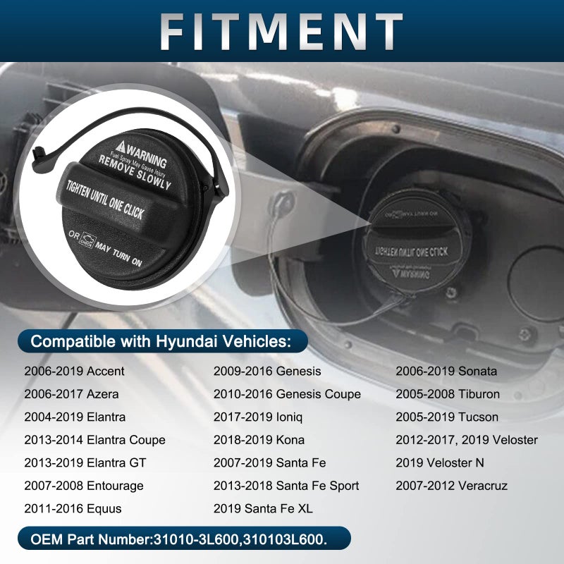 AUTOBABA Fuel Tank Cap Gas Cap Compatible with 2006-2019 Hyundai Accent  Azera  Elantra  Elantra GT  Entourage  Equus  Genesis  Genesis Coupe  Santa Fe  Sonata  Tucson Replace#31010-3L600  310103L600 - Image 2